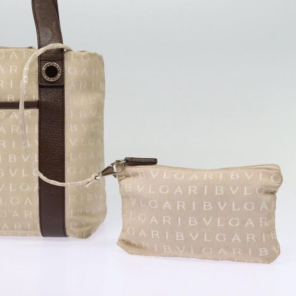 Bulgari Logo Mania Beige Canvas Handbag (Pre-Owned) - Picture 14 of 16